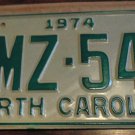 NOS 1974 North Carolina license plate BMZ 543 new old stock
