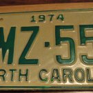 NOS 1974 BMZ 559 North Carolina license plate new old stock