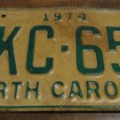1974 North Carolina license plate DKC 657