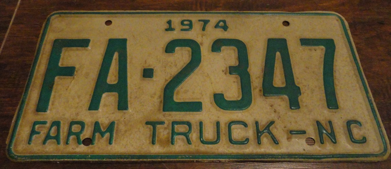 1974 FA 2347 North Carolina farm truck license plate