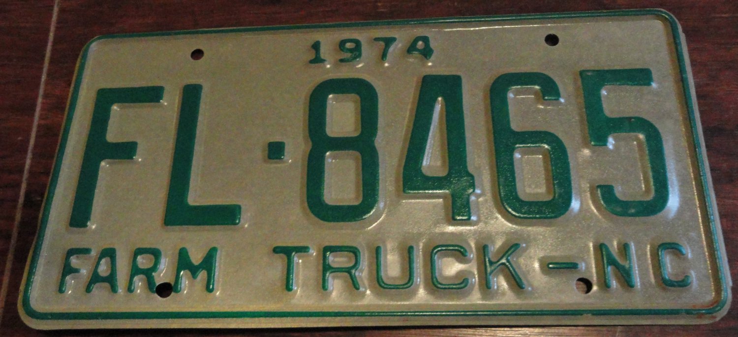 NOS 1974 FL 8465 North Carolina farm truck license plate new old stock