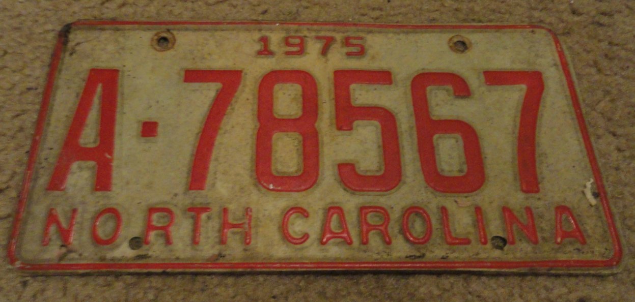 1975 North Carolina license plate A 78567