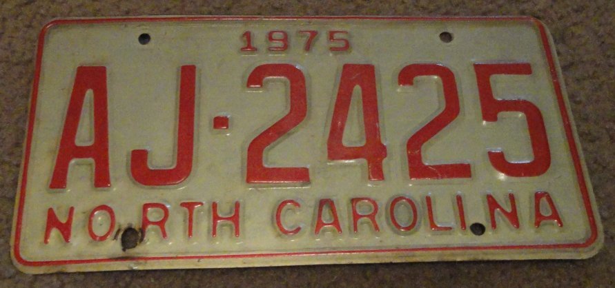 1975 North Carolina passenger truck license plate AJ 2425
