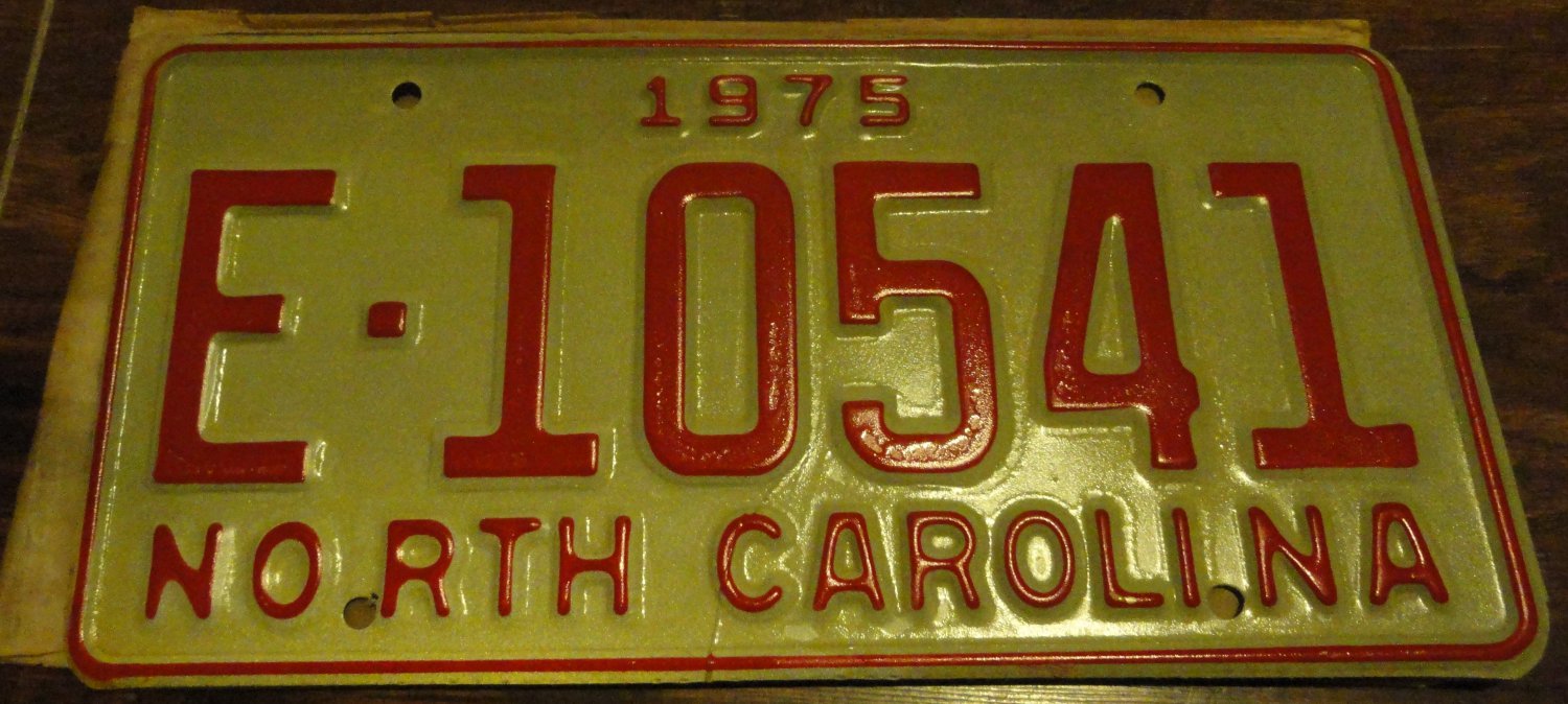NOS 1975 E 10541 North Carolina license plate new old stock