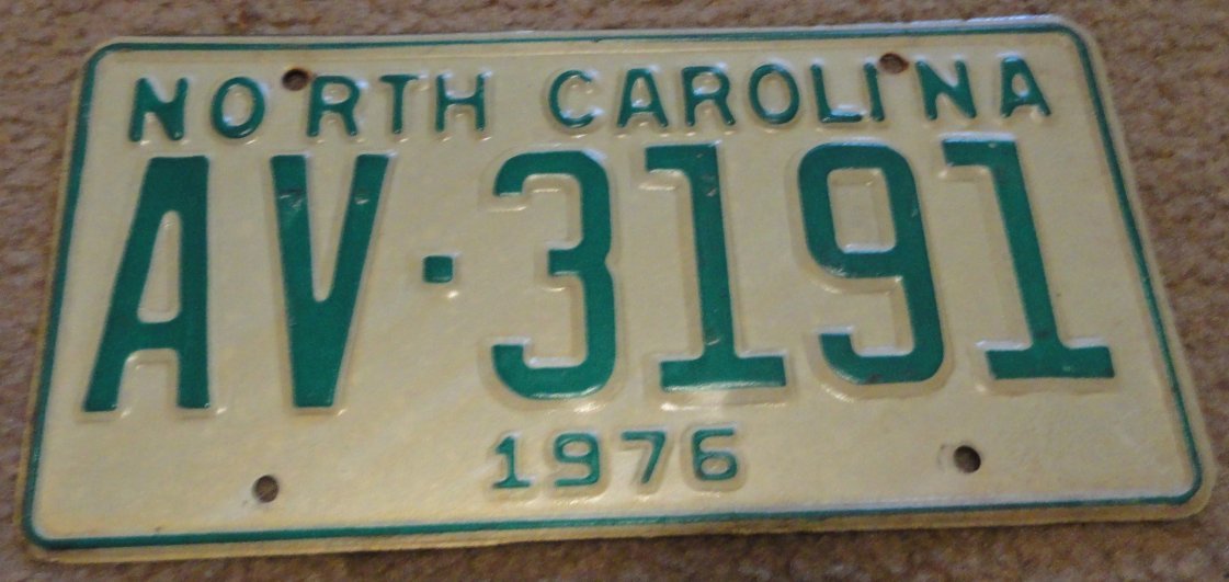 1976 AV 3191 North Carolina license plate
