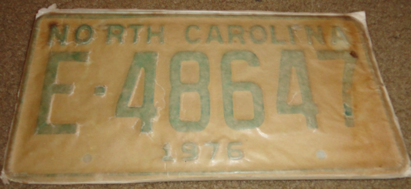NOS 1976 E 48647 North Carolina license plate new old stock