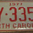 1977 North Carolina passenger truck license plate AY 3354
