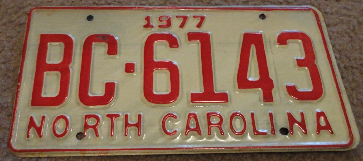 1977 BC 6143 North Carolina license plate