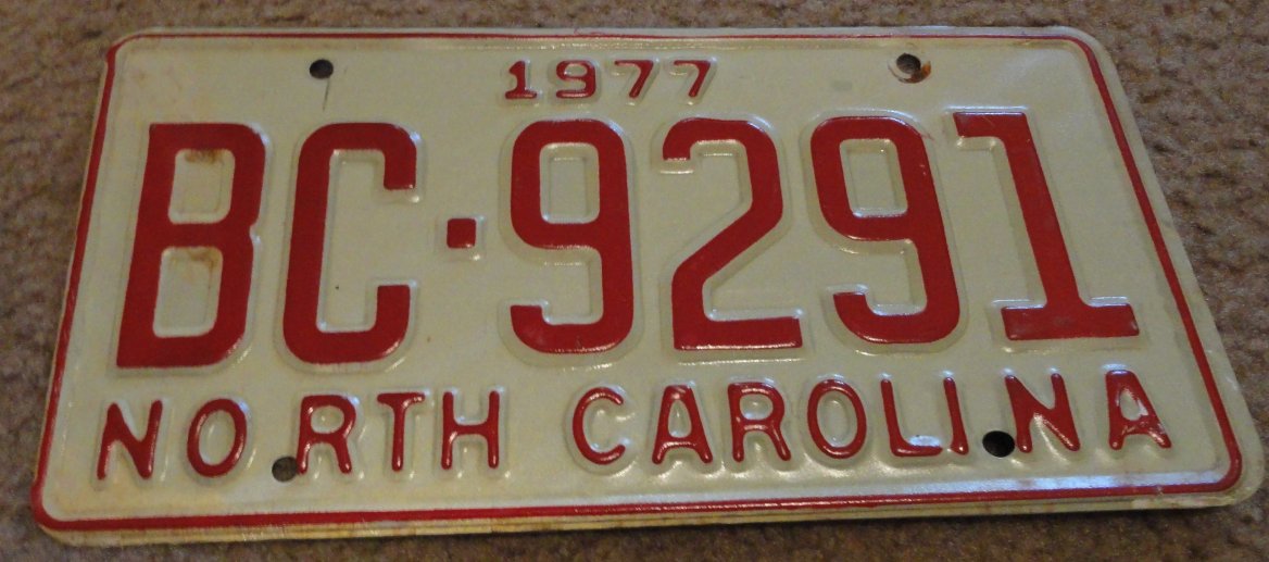 1977 BC 9291 North Carolina license plate