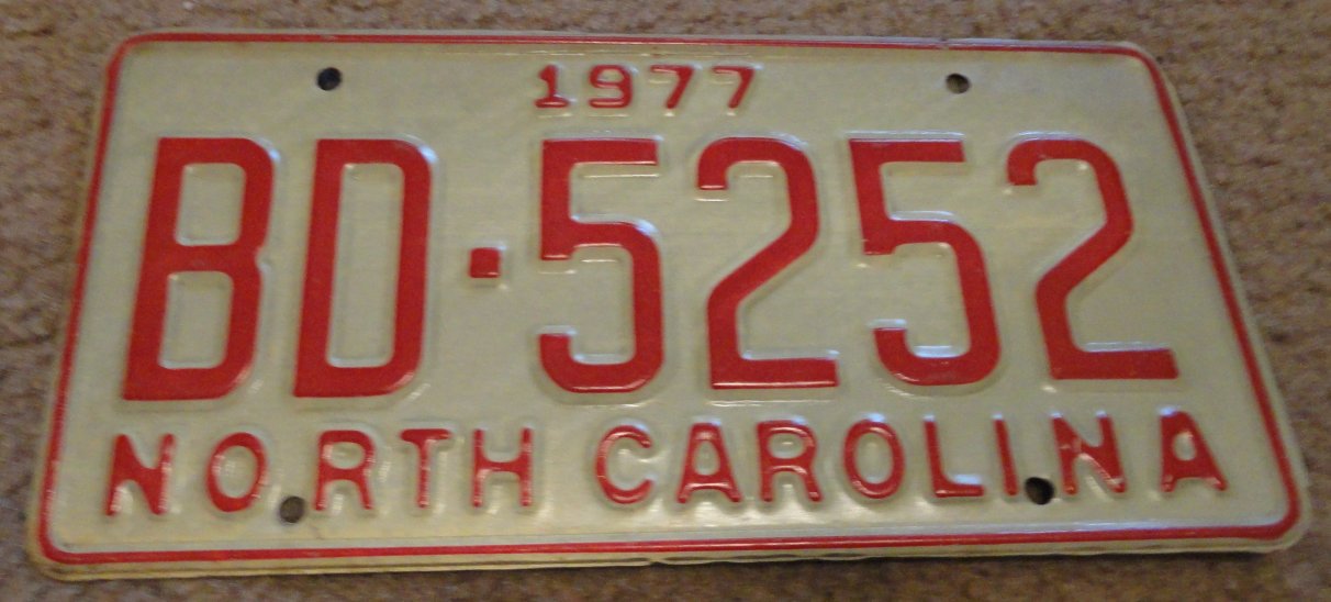 1977 BD 5252 North Carolina license plate