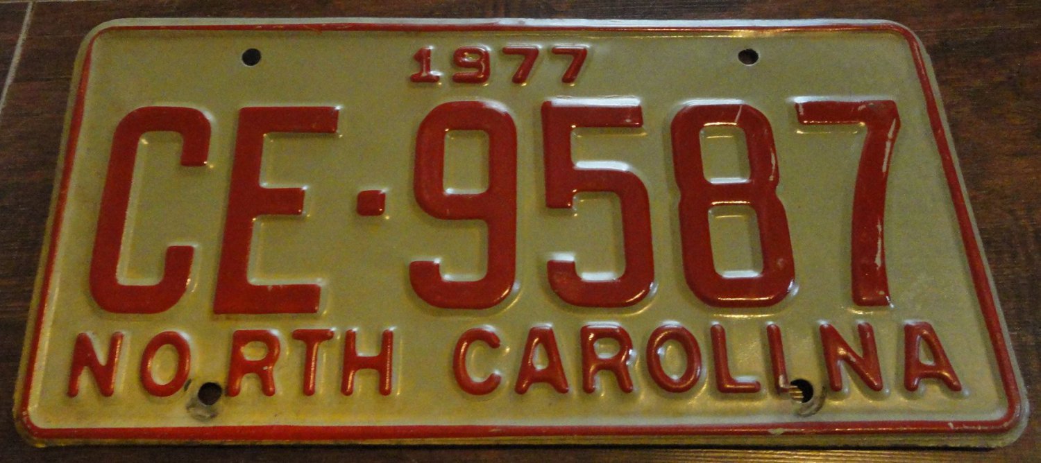 1977 CE 9587 North Carolina license plate