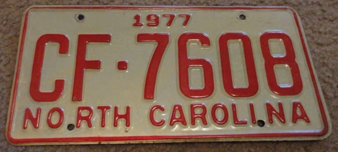 1977 CF 7608 North Carolina license plate