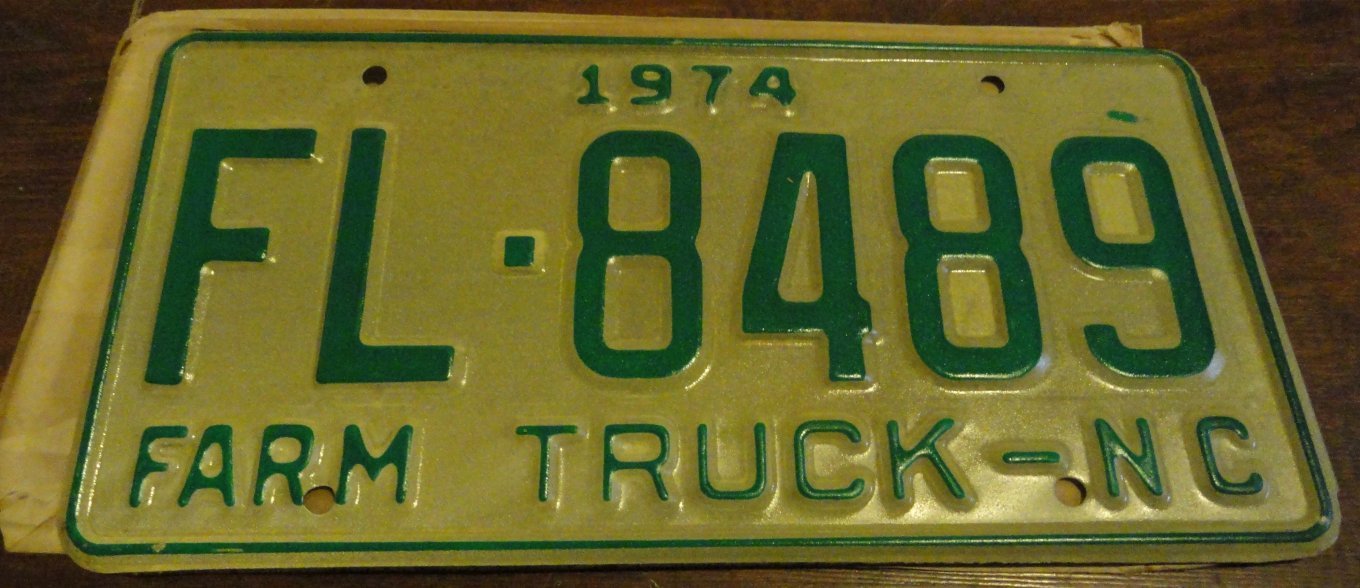 NOS 1974 FL 8489 North Carolina farm truck license plate new old stock