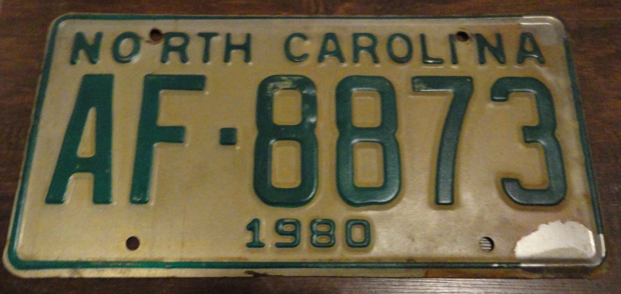 1980 AF 8873 North Carolina license plate