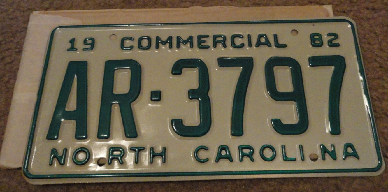 NOS 1982 AR 3797 North Carolina commercial license plate new old stock