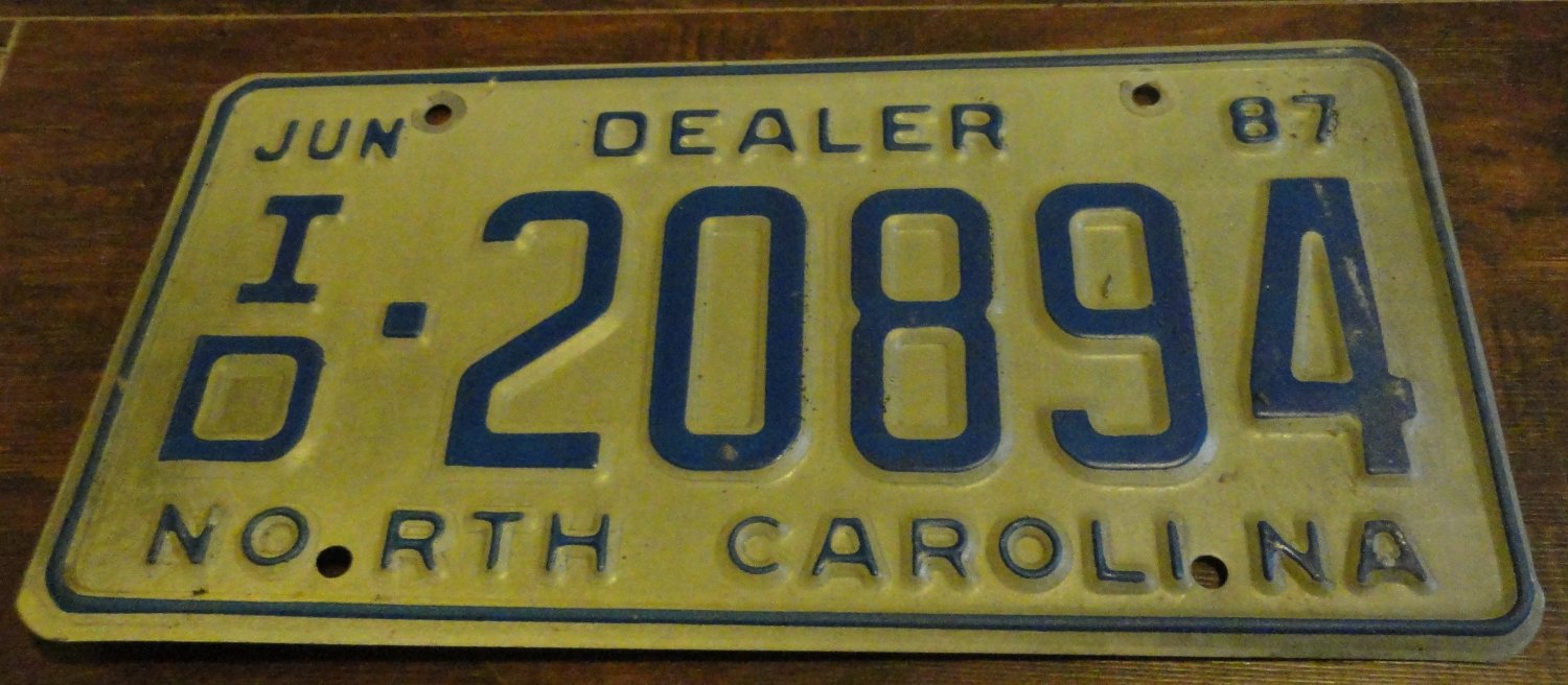 1987 ID 20894 North Carolina dealer license plate