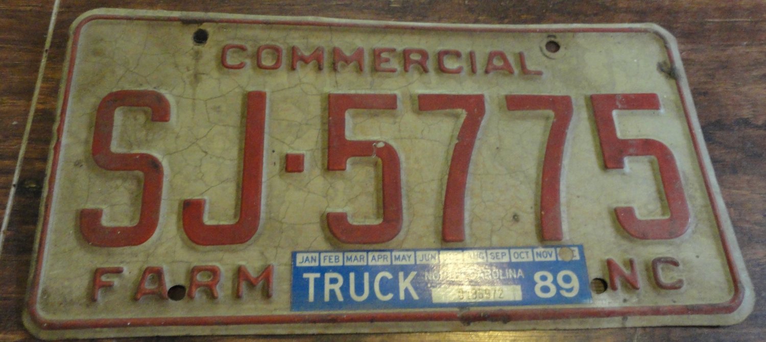 1989 SJ 5775 North Carolina commercial farm truck license plate