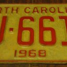 1968 North Carolina license plate YJ 6612