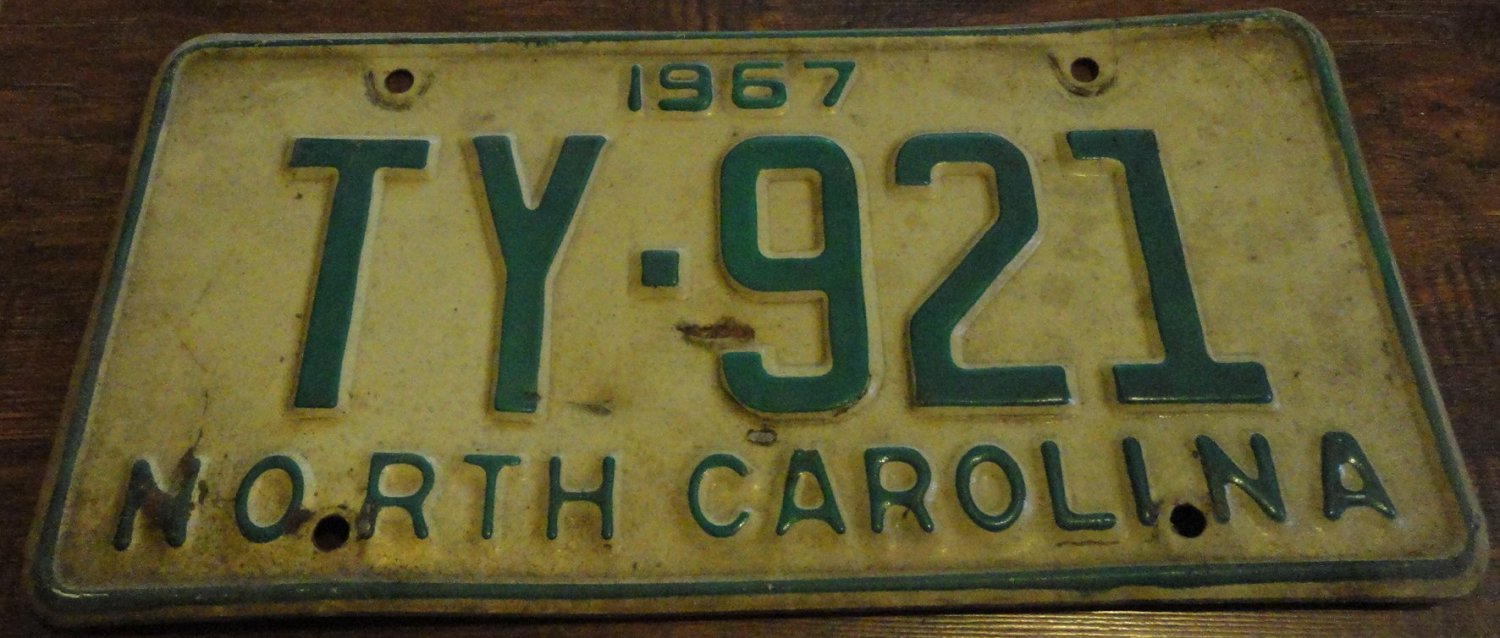 1967 TY 921 North Carolina license plate