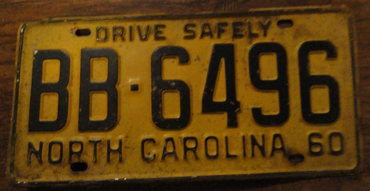 1960 BB 6496 North Carolina license plate