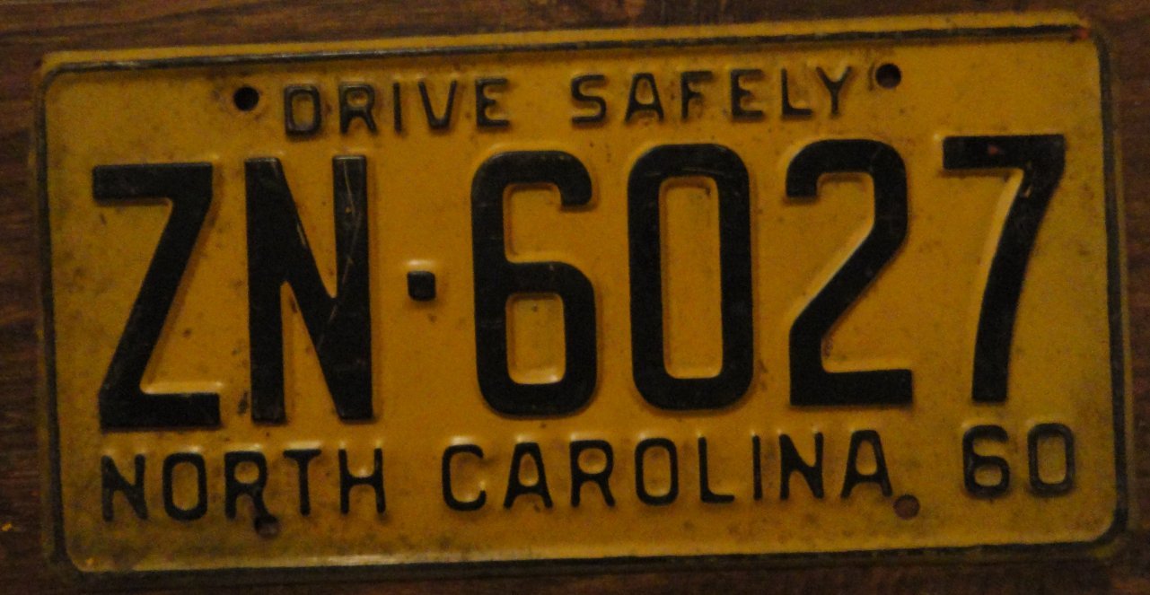 1960 ZN 6027 North Carolina license plate