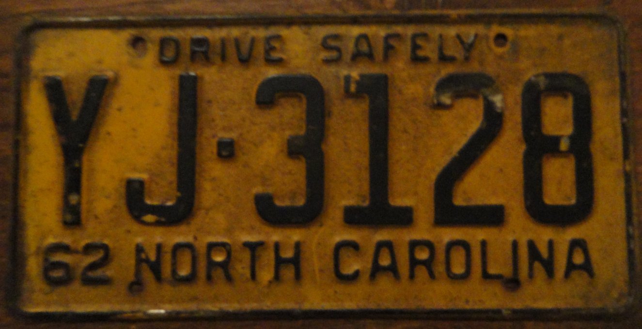 1962 YJ 3128 North Carolina license plate