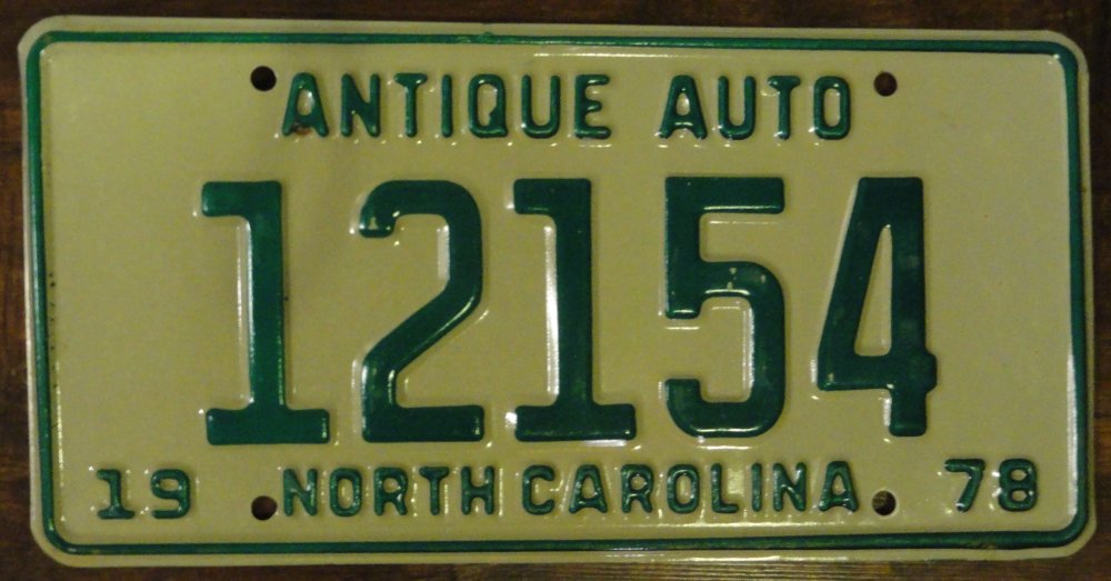 NOS 1978 North Carolina Antique Auto license plate 12154 new old stock