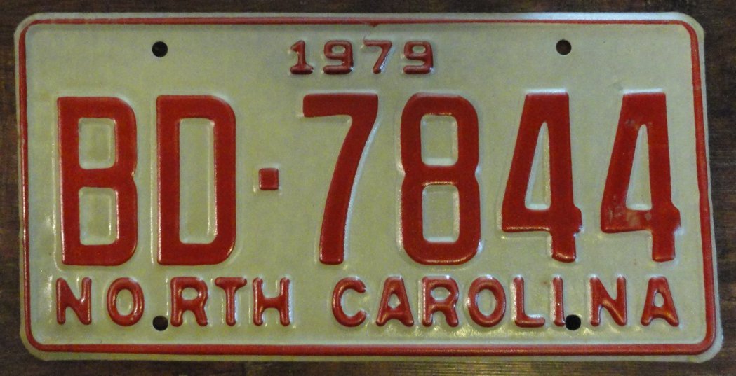 NOS 1979 North Carolina license plate BD 7844 new old stock