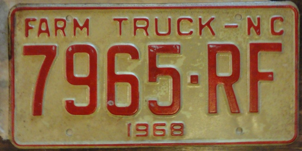 nos-1968-north-carolina-farm-truck-license-plate-7965-rf-new-old-stock