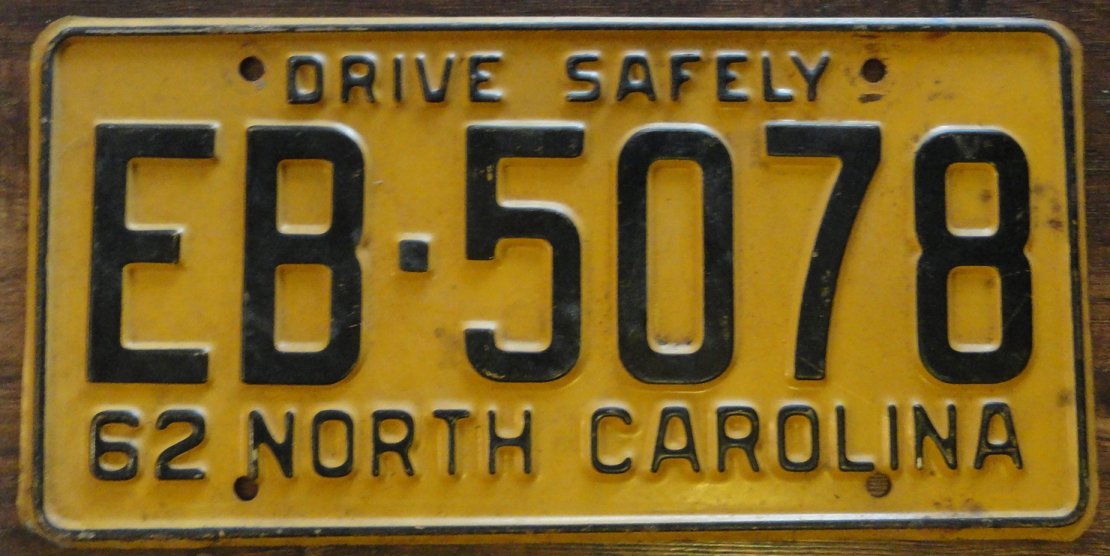 1962 North Carolina license plate EB 5078