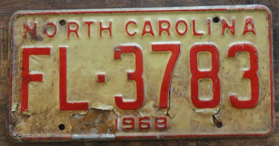 1968 North Carolina license plate FL 3783