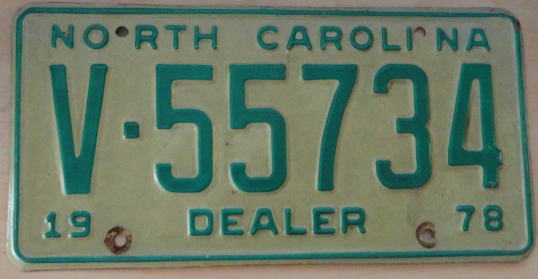 1978 North Carolina dealer license plate V 55734