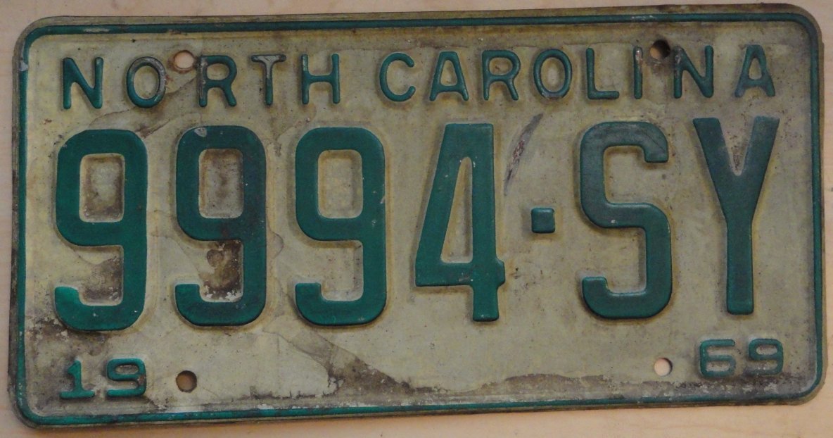1969 North Carolina license plate 9994 SY