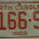 1968 North Carolina passenger truck license plate 2166 SK