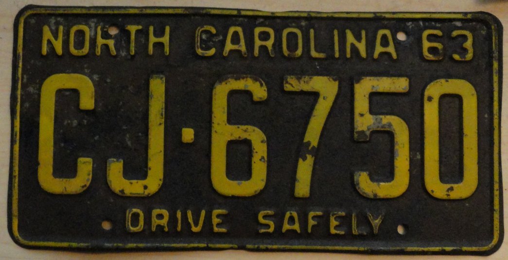 1963 North Carolina license plate CJ 6750