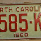 NOS 1968 North Carolina license plate 4585 KE  new old stock