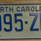 NOS 1972 North Carolina license plate 995 ZL   new old stock