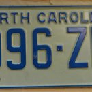 NOS 1972 North Carolina license plate 996 ZL   new old stock