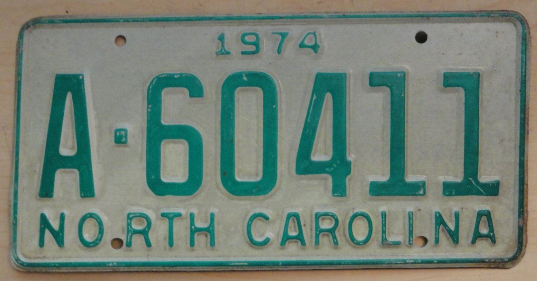 1974 North Carolina license plate A 60411