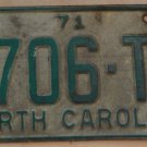 1971 North Carolina passenger truck license plate 9706 TW