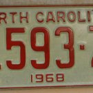 NOS 1968 North Carolina license plate 1593 Z  new old stock