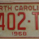 NOS 1968 North Carolina passenger truck license plate 5402 TV  new old stock