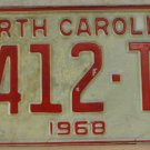 NOS 1968 North Carolina passenger truck license plate 5412 TV  new old stock