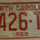 NOS 1968 North Carolina passenger truck license plate 5426 TV  new old stock