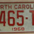 NOS 1968 North Carolina passenger truck license plate 5465 TV  new old stock