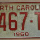 NOS 1968 North Carolina passenger truck license plate 5467 TV  new old stock