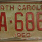 NOS 1968 North Carolina license plate ZA 6864  new old stock