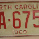 NOS 1968 North Carolina license plate ZA 6751  new old stock