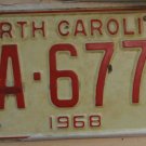 NOS 1968 North Carolina license plate ZA 6776  new old stock