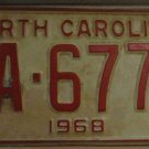 NOS 1968 North Carolina license plate ZA 6777  new old stock